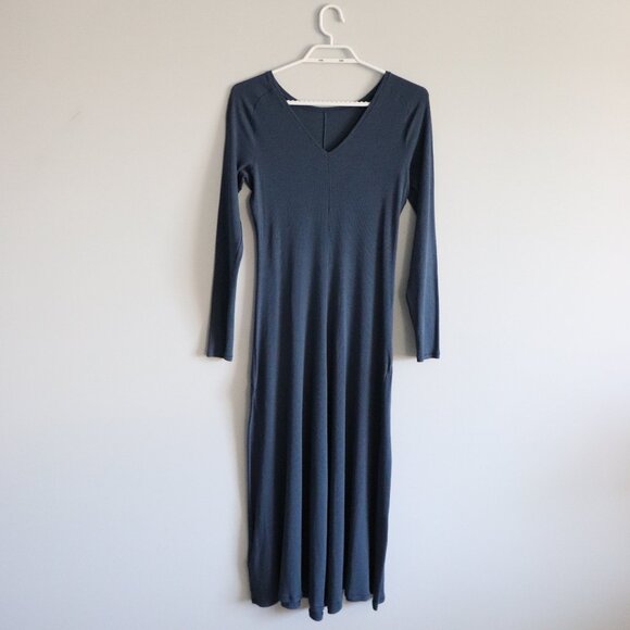 Kit & Ace Womens Blue Sz M Poise High Neck V-Back Ribbed Knit Fitted Midi Dress - Picture 4 of 14